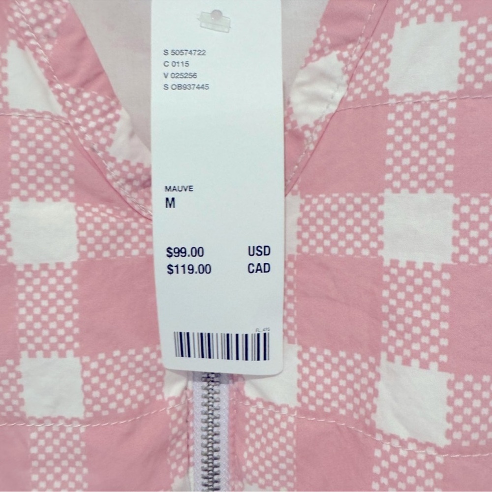 NWT Urban Outfitters Puff Jacket Pink and White Checkered Zip-Up Jacket - Picture 8 of 9